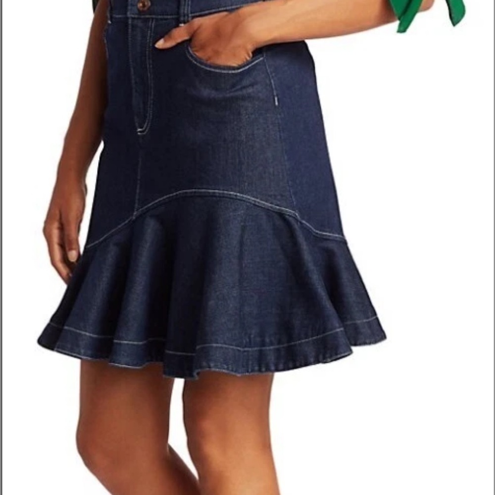 See By Chloe Ruffled Hem Denim Skirt In Dark Denim